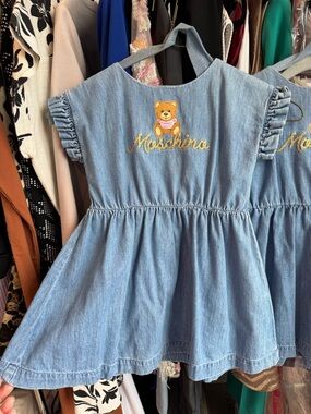 Moschino Kids Light Blue Denim Teddy Logo Dress size 2